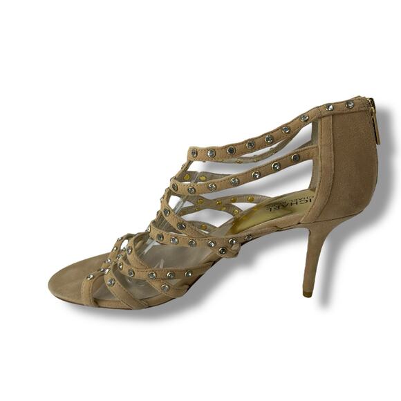 Michael Kors Strappy Heels Size 10 Tan Nude Studded Formal Fancy Open Sandals - Picture 4 of 10